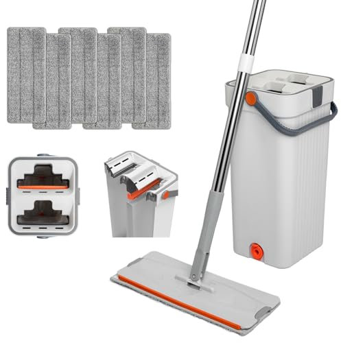 Serpillère pour nettoyer les carreaux et les murs Serpillère avec seau essoreur serpillère auto-essoreuse Serpillière de nettoyage de sols Brosse serpillère 6 tampons microfibre nettoyant et