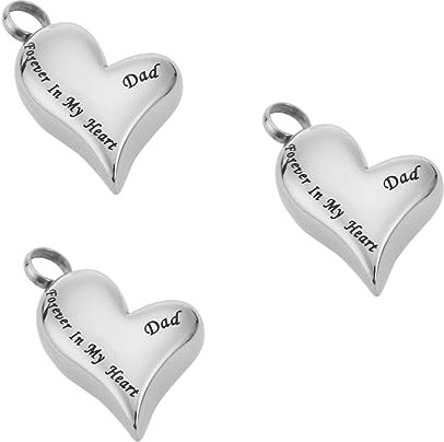 SEWACC 3pcs Dad Heart Cremation Ash Urn Pendant Necklace Dad Memorial Urn for Ashes Keepsake