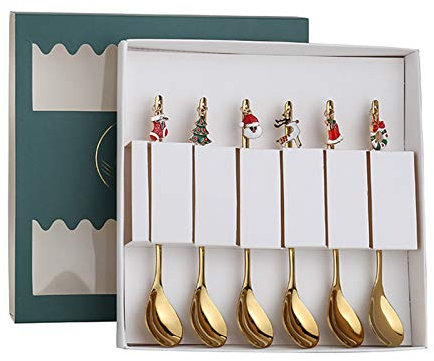MULAIDI 6 Pack Stainless Steel Christmas Coffee Spoons Ice Cream Soup Sugar Dessert Tea Spoons Mixing Stirrer Kitchen Tablewares Christmas Decor