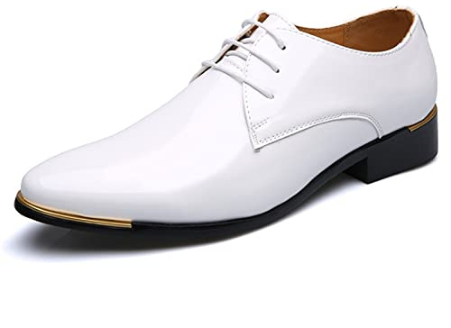 Kanggrei Zapatos de Vestir Brillantes for Hombres con Cordones y Punta Redonda Derby Zapatos de Charol bajo Antideslizante Antideslizante Baile de graduación