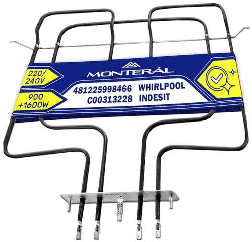 Elément Chauffant à Resistance pour Four 900/1600W 220/240V avec le Code Original 481225998466 pour Whirlpool C00313228 pour Indesit - Garantie de 10 Ans - MONTERAL