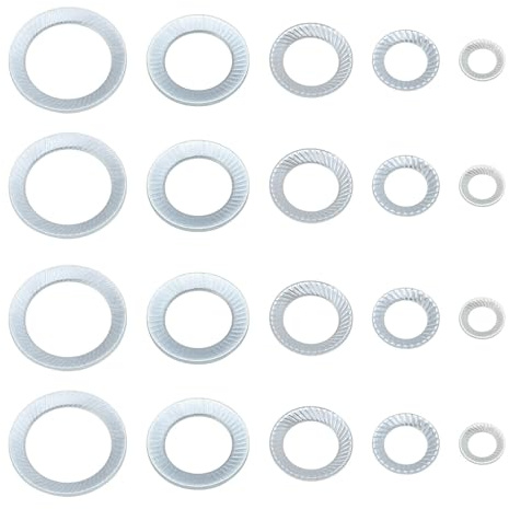 EMSea 100 arandelas de bloqueo dentadas M4 M6 M8 M10 M12 arandelas de bloqueo galvanizadas de acero al carbono dentado para automóviles y motocicletas (20 unidades para cada tamaño)