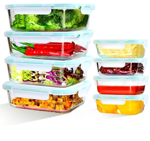 ERUIV 8 barattoli in vetro con coperchio, per cucina e ristorante, senza BPA, a prova di perdite, contenitori per alimenti [4 x 1040 ml + 4 x 370 ml]