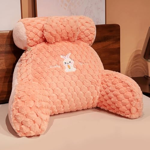 Lesekissen, großes Rückenkissen zum Aufsitzen im Bett, große Keilrückenlehne für Erwachsene und Kinder mit Armlehnen, Rückenstütze für Couch und Bettruhe, Rückenstützkissen zu(Size:75×50CM,Color:Rosa)