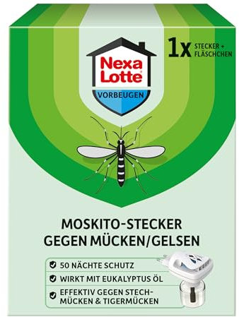Nexa Lotte Moskito-Stecker Set, Elektro-Verdampfer gegen Stechmücken und Tigermücken, mit Zitroneneukalyptusöl, für alle Räume
