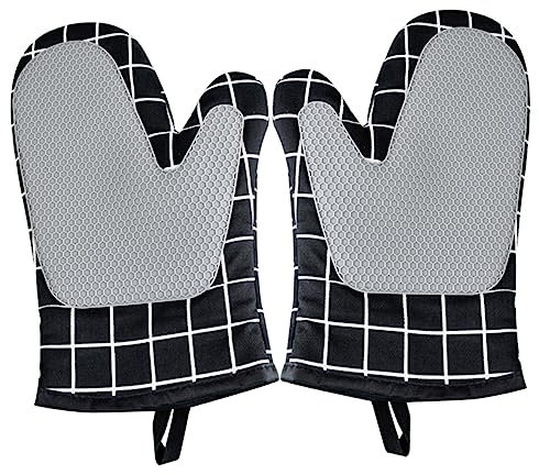 VOSAREA Heat Resistant Oven Mittens Non-slip Grip Grey Kitchen Cooking Baking Glove Mittens