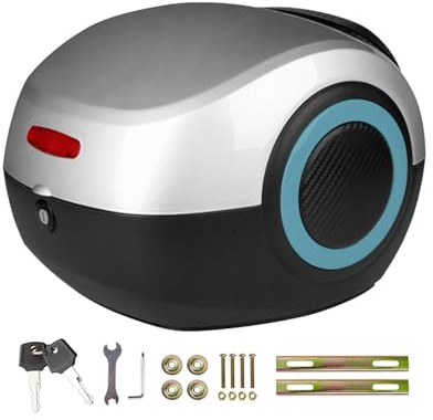 Motorradkoffer Topcase, Topcase für Roller, Motorrad Daily Tail Box Trunk Carrier Kunststoffkoffer mit Sicherheitsschloss,für Roller, Motorrad, Quad,Rollerkoffer, Motorradkoffer abschließbar silver