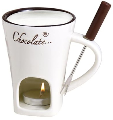 Fondue Pot Set - Fondue Mug Ceramic Hot Pot Cup, Butter Warmers Pot, Ceramic Chocolate Melting Cup with Forks, Melting Pot Tea Light Heating Butter Warmer, for Candy Cheese Chocolate Butter
