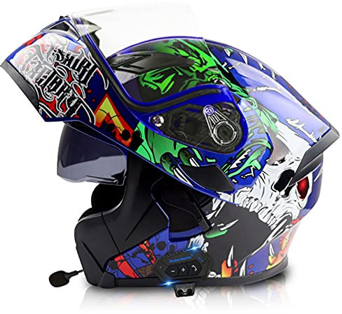 Motorrad Integrierter Bluetooth-Helm ECE/DOT Genehmigt Motorrad Full Face Klapphelm Motorradhelm mit Doppelvisier Eingebautem Mikrofon für Automatische Reaktion FüR Frauen MäNner Erwachsene 11,XXL