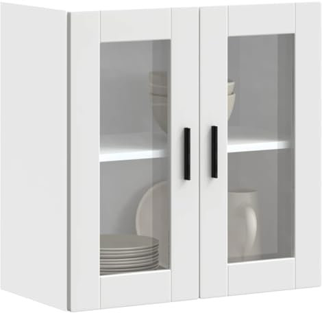 Rantry Küchenschrank mit Glastür Porto Weiß, Sideboard Küchenschrank, Aufbewahrungsschrank Regalen, platzsparend, Aufbewahrungsschrank für Wohnzimmer, Modell 854147