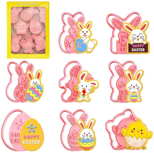 BFSYRR Easter Egg Mould, 8 Pcs Animal Shapes, Silicone, Non-Stick, Easy to Use, Child-Safe, Easter Decorations, Multiple Shapes, Regular
