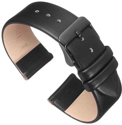 QUARKZMAN Uhrenarmband 12mm Leder mit Schwarz Edelstahl Schnalle (Schwarz) | Uhrenarmbänder Vintage Ersatzarmband für Smartwatch Universal Uhr Elegantes Damen Herren