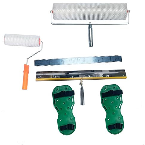 JVJ Self-Levelling Tools Cement Kit Floor Construction Roller Self Levelling Spike Shoes Epoxy Floor Paint Tools Stainless Steel Scraper Self-Leveling Rake