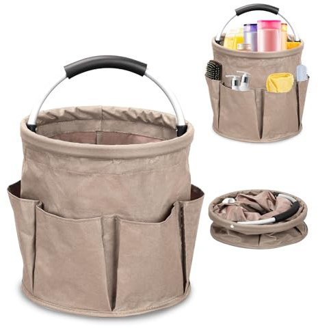 BigKing Borsa Portaoggetti Pieghevole per Secchio per La Pulizia, Cestino Portaoggetti Pulizie Pieghevole in Tessuto Oxford, con 6 Tasche Esterne per La Pulizia, Accessori Pulizia Casa (Colore Cachi)