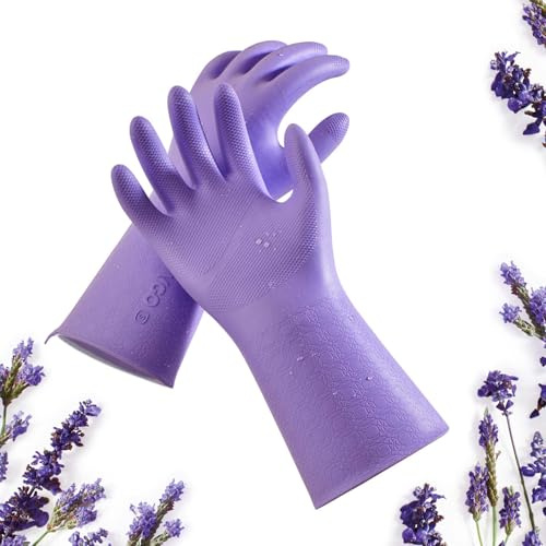 Vgo... Gants de Jardinage Double Couche Parfumés, Imperméables, Résistants aux Produits Chimiques, Faciles à Enfiler/Retirer, Extra Durable pour les Travaux en Extérieur (TP1117,Violet,M,1 paire)