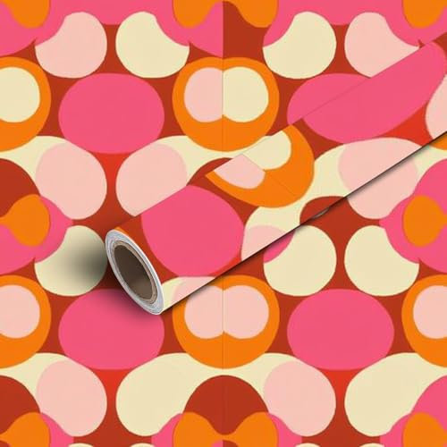 DERUINVAIO 45x300 Peel and Stick Wallpaper 70s Retro Seamless Orange Brown Pink Beige 60s 70s Retro Style Contact Paper Self Adhesive Wallpaper Removable Wall Mural Wall Sticker for Bedroom Kitchen