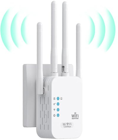 Potente ripetitore WiFi, amplificatore WiFi 1200Mbps Dual Band 5GHz/2.4GHz, ripetitore4 antenne, 2 porte LAN, estensore compatibile con tutti i box Internet