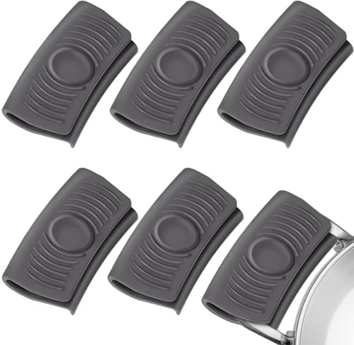 JEYORZY 6pz Asas de Silicona para Ollas, Manoplas Horno y Agarraderas, Sostenedores de Olla, Gris