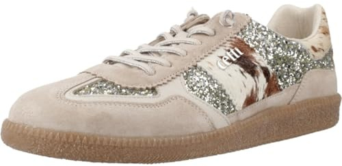 Cetti - Zapato Casual de Piel, Brillantes, Animal Print, cordón elástico, Suela de Goma, para: Mujer Color: Champagne Talla:39