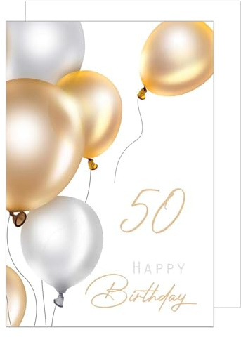 Edition Seidel Premium XXL Maxi Glückwunschkarte zum 50. Geburtstag mit Umschlag Format DIN A4. Geburtstagskarte Grußkarte Karte mit englischem Text Happy Birthday Mann Frau Luft Ballons (A4-G1000)