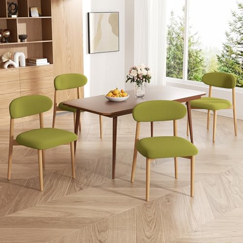 YUUIJOAA Wooden Dining Chair Set of 4, Modern Dining Chairs with with Curved Back, Fabric Upholstered Kitchen Dining Room Chairs with Adjustable Legs for Farmhouse Dining Living Room,Green