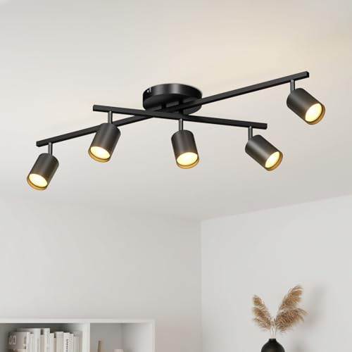 LVWIT Deckenstrahler 5 flamming LED Deckenleuchte- GU10 Fassung Deckenleuchte Küche Industrial Flurlampe Schwarz Deckenlampe Spot für Wohnzimmer Schlafzimmer Esszimmer Ohne Leuchtmittel