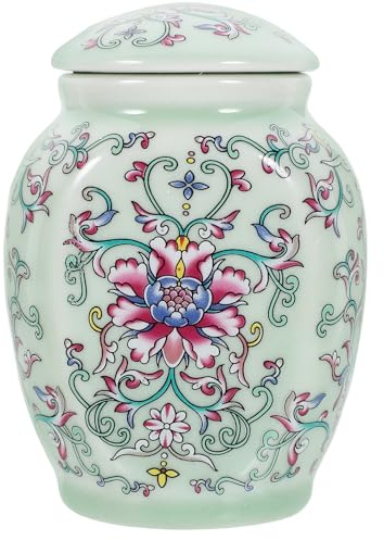 SHINEOFI Ceramic Tea Canister for Light Green 300ml, Airtight Storage Jar Retro Simple Design Loose Tea Dried Fruit Snacks Kitchen Storage Container