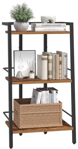 MAHANCRIS Bücherregal, Standregal, Freistehendes Regal, Leiterregal 3 Ebenen, Offenes Standregal, Aufbewahrungsregal für Schlafzimmer und Arbeitszimmer, Vintagebraun und Schwarz ALSHR3301