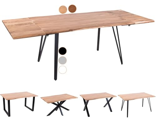 SAM Esstisch Avino 160(260) x90 erweiterbar Akazie Natur Vierfuß schwarz | Baumkantentisch massiv, Akazienholz naturfarben, ausziehbar mit Ansteckplatten, für 6-8 Personen