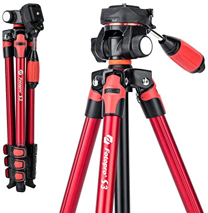 Fotopro Trépied de Voyage 145CM, trépied vidéo à tête inclinable pour vlog, trépied léger avec Plaque à dégagement Rapide et Sac de Transport pour Appareil Photo DSLR SLR, Charge maximale de 3kg