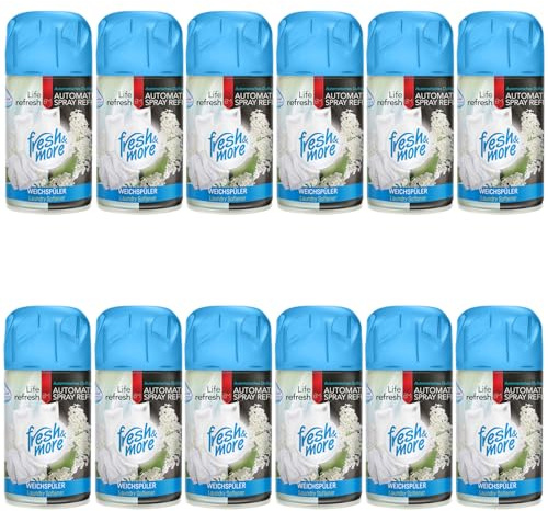 Fresh & More Lufterfrischer Nachfüller Weichspüler 250ml (12er Pack) | Raumduft-Spray-Nachfüller, kompatibel mit Freshmatic Max, sauber-frischer Wäscheduft