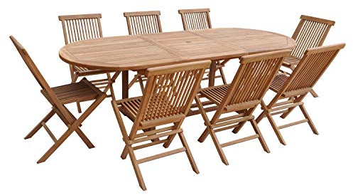 Happy Garden Salon de Jardin en Teck Lombok - Table Ovale Extensible - 8 Places