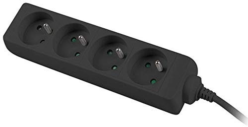 PremiumCord Multiprise 2m, 4 Prises, Rallonge 230V, 4 Prises Françaises Tournées à 45°, Multiprise de Qualité avec Sécurité Enfant, Couleur Noir