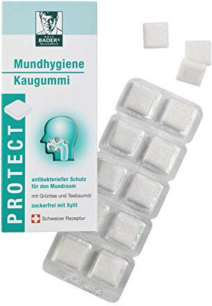 BADERs Protect Oral Hygiene Pharmacy Chewing Gum, Protezione Orale Antibatterica con Tè Verde E Xilitolo, Bianco, 20 Stück (1er Pack)