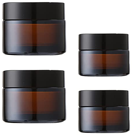 TUAKIMCE 4 Stück 20ml 30ml Amber Glas Cremedose Leer Leerdose klarer Tiegel Leerdose Leere Nachfüllbare Behälter Glasbehälter mit Deckel und Liner für Lotion, Creme, Kosmetik