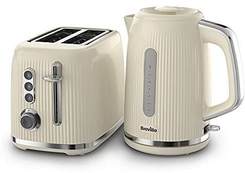Breville Bold Cream Kettle and Toaster Set | with 1.7 Litre, 3KW Fast-Boil Electric Kettle and 2-Slice High-Lift Toaster | Cream and Silver Chrome [VKT223 and VTR003]