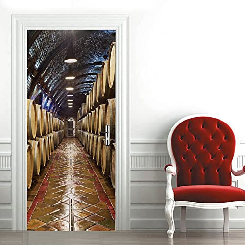 A.Monamour Türtapete Selbstklebend Türfolie Türposter 3D Holzfässer Im Weinkeller Vinyl Folie Türdeko Tapete Wandbild Türaufkleber Türtattoo 85 x 200 cm