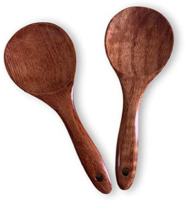 AOLIAY 2 Stück Reislöffel Reiskocher Spatel Küchenutensilien Holz Reispaddel Salat Reis Servierlöffel antihaftbeschichtet für Küche Kochen