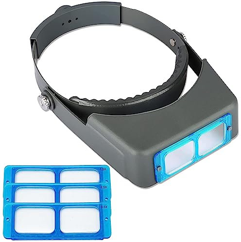 Headband Magnifier, Professional Double Lens Head-Mounted Loupe Jewelry Magnifier, Reading Visor Opitcal Glass Binocular Magnifying Glass with Lens Magnification-1.5X 2X 2.5X 3.5X for Repair, Crafts
