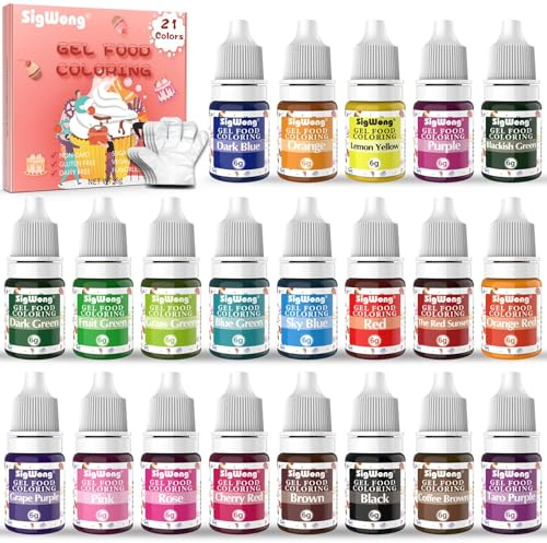 Food Colouring Gel - 21x6ml Highly Concentrated Food Colouring Set, Vibrant Tasteless Food Color Dye for Icing Coloring, Cake Cookie Decorating, Baking, Fondant, Frosting, with Gloves - Vegan