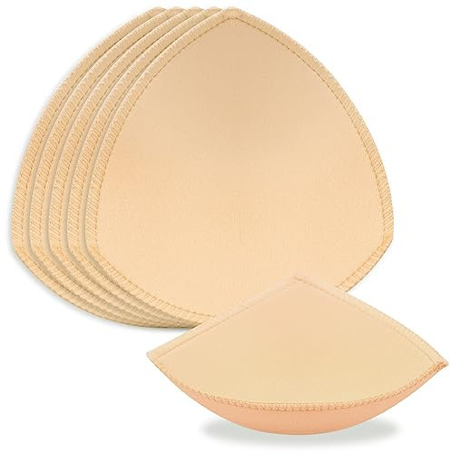 KFLY 3 Pairs Bra Pads Inserts Breast Lift Triangle Breathable Bra Inserts Skin Color Removable Sports Bra for Bikini Top Swimsuit Evening Dress, Beige-thin Triangle, L-XL