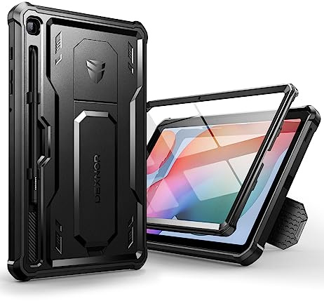 Dexnor Funda Compatible con Samsung Galaxy Tab S6 Lite [Protector de Pantalla Incorporado y Soporte], Cubierta Protectora antisísmica de Grado Militar Pesado para Samsung Tab S6 Lite - Negro