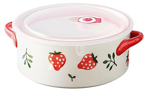 Zerodeko Ciotola Per Zuppa in Porcellana Con Manico Adatta Al Forno e Microonde Per Colazione e Pranzi Design Fragola Semplice e Decorativo