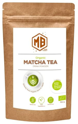 MB Superfoods Japanese Organic Matcha Green Tea Powder - Ceremonial Grade, Pure Vegan, Ideal for Drinking, Cooking, Baking & Smoothies, Enhances Focus & Energy - 100g