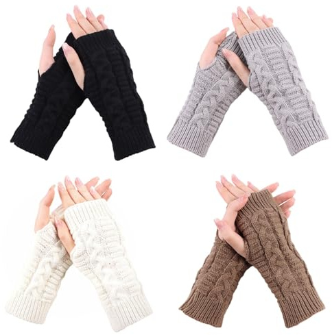 Lcaiualu 4 Pairs Knitted Fingerless Gloves for Women Winter Wrist Warmer