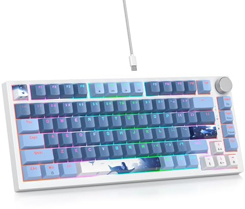 SOLIDEE Teclado Intercambiable en Caliente 75%,Retroiluminación RGB,Teclado mecánico Gasket,Teclado mecánico para Juegos de 82 Teclas TKL,Teclado Compacto NKRO con Perilla de Volumen(82 Sea Blue)