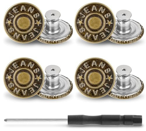 Amabro 17 mm oder 20 mm verstellbare Jeansknöpfe, ohne Nähen abnehmbare Metallknöpfe wiederverwendbare Hosenknopfspanner für Damen und Herren Jeans Bekleidungszubehör