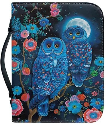 Kuiaobaty Bibelhüllen mit Griff aus Kunstleder, mit Reißverschluss, staubdicht, Bäume, Blumen, Vögel, Buchhülle
