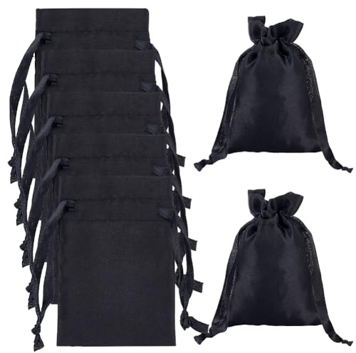 Beebeecraft 30 Stück Schmuckbeutel Aus Satin Kleine Kleine Geschenktüten Aus Schwarzem Stoff Mit Kordelzug Rechteckig Aufbewahrungstasche Für Partygeschenke Schmuck Ringe Geburtstagsgeschenke Basteln
