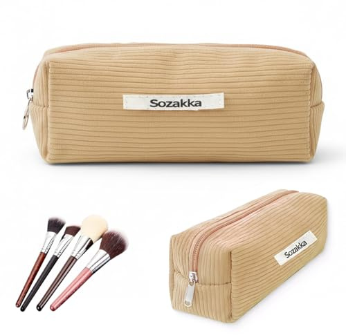 LOMSUXA Mäppchen Cord-Stoff, Federmäppchen Milchig Grau für Mädchen Teenager, Federtasche Stiftetasche Stiftemappe Pencil Case Schulmäppchen für Schule, Büro - Beige